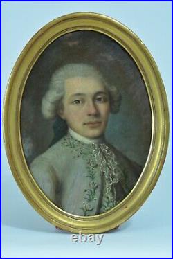 Tableau ancien portrait jeune homme Costume Cravate Dentelle Louis XV sv Drouais