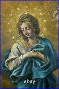 Tableau ancien scène religieuse Vierge Annonciation école Italienne XVIIème