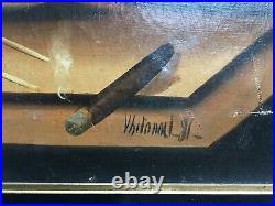 Tableau ancien signé, Daté 81, Huile sur toile, Nature morte au cigare, Fin XIXe