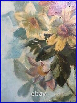 Tableau ancien signé E. Ternet, Fleurs, Importante huile sur toile, Début XXe