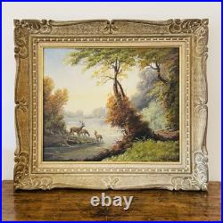 Tableau ancien signé Fleury École de Barbizon Huile sur toile Cerfs en forêt Tableau ancien signé Fleury École de Barbizon Huile sur toile Cerfs en forêt