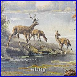 Tableau ancien signé Fleury École de Barbizon Huile sur toile Cerfs en forêt Tableau ancien signé Fleury École de Barbizon Huile sur toile Cerfs en forêt