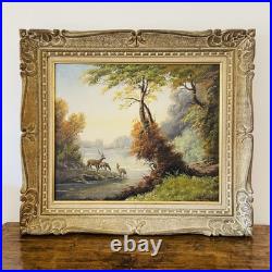 Tableau ancien signé Fleury École de Barbizon Huile sur toile Cerfs en forêt Tableau ancien signé Fleury École de Barbizon Huile sur toile Cerfs en forêt