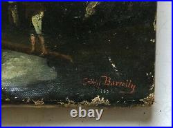 Tableau ancien signé G. Barrelly et daté 1874, Huile sur toile, Cascade, XIXe