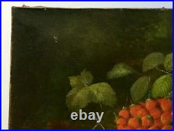 Tableau ancien signé, Huile sur toile, Nature morte aux fruits, Fin XIXe