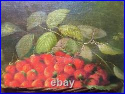 Tableau ancien signé, Huile sur toile, Nature morte aux fruits, Fin XIXe