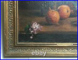 Tableau ancien signé, Huile sur toile, Nature morte aux oranges, XIXe