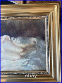 Tableau ancien signé Julian Nu féminin allongé Huile sur toile Cadre doré