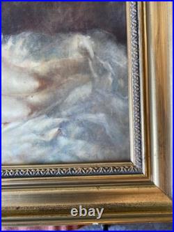 Tableau ancien signé Julian Nu féminin allongé Huile sur toile Cadre doré