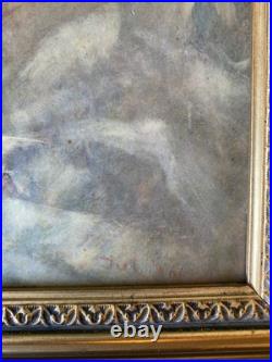 Tableau ancien signé Julian Nu féminin allongé Huile sur toile Cadre doré