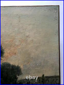 Tableau ancien signé Okolowicz, Lavandières en bord de rivière, Peinture, XIXe
