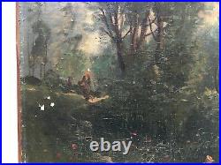 Tableau ancien signé Okolowicz, Lavandières en bord de rivière, Peinture, XIXe