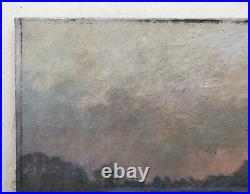 Tableau ancien signé, Paysage lacustre enneigé, Huile sur toile, Peinture, XIXe