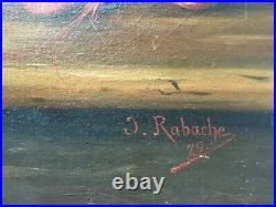 Tableau ancien signé Rabache, Nature morte aux huitres, Huile sur toile, XIXe