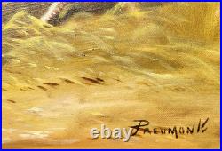 Tableau ancien signé. Scène de Basse Cour Poules Coq. Peinture huile sur toile