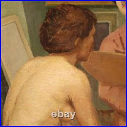 Tableau atelier artiste portrait modèle peintre peinture huile sur toile nu 900
