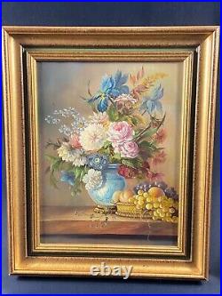 Tableau avec cadre bois doré huile sur toile Nature Morte au bouquet de fleurs