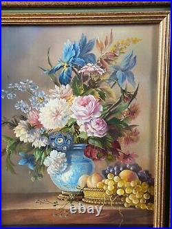 Tableau avec cadre bois doré huile sur toile Nature Morte au bouquet de fleurs