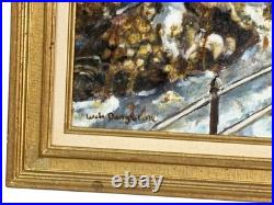 Tableau cadre sur toile Huile sur toile signe un promeneur dans un parc enneigé