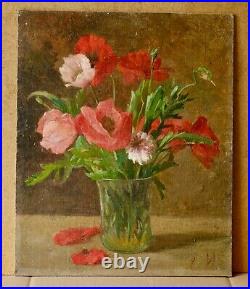 Tableau de Emma HERLAND Huile sur toile bouquet de coquelicots Quimper