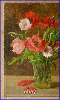 Tableau de Emma HERLAND Huile sur toile bouquet de coquelicots Quimper