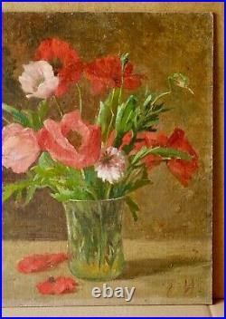 Tableau de Emma HERLAND Huile sur toile bouquet de coquelicots Quimper