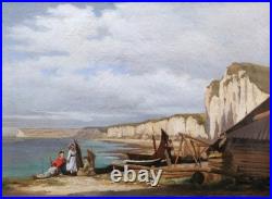 Tableau encadré paysage Normandie falaises Yport Louis Emile ADAN huile toile Tableau encadré paysage Normandie falaises Yport Louis Emile ADAN huile toile