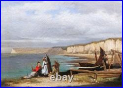 Tableau encadré paysage Normandie falaises Yport Louis Emile ADAN huile toile Tableau encadré paysage Normandie falaises Yport Louis Emile ADAN huile toile
