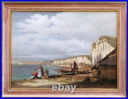 Tableau encadré paysage Normandie falaises Yport Louis Emile ADAN huile toile Tableau encadré paysage Normandie falaises Yport Louis Emile ADAN huile toile