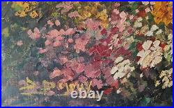 Tableau fauviste XXéme par Dejoux. Huile 38cm x 46cm. L'allée de fleurs