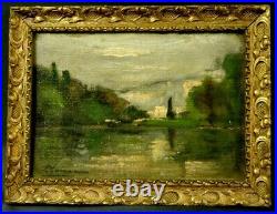 Tableau fin 19ème paysage lacustre signature impressionnisme