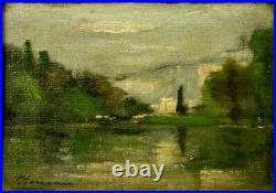Tableau fin 19ème paysage lacustre signature impressionnisme