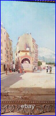 Tableau h/t Louis Nattero peintre Provençal Toulon rue animée