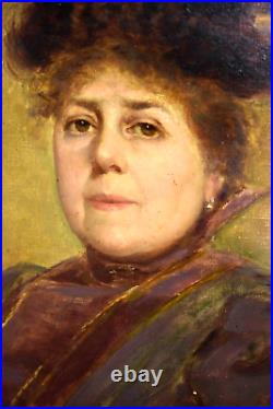 Tableau huile Portrait dame De Qualité Belle époque Signé fin XIXème