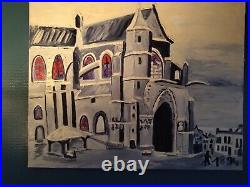 Tableau huile huile sur toile 73X92 église Saint Moret sur loing