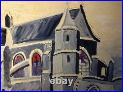 Tableau huile huile sur toile 73X92 église Saint Moret sur loing