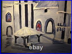 Tableau huile huile sur toile 73X92 église Saint Moret sur loing