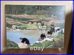 Tableau huile sur toile 1978 J. B Maurice VECKER (1899-1988) bretonne au lavoir