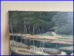 Tableau huile sur toile 1978 J. B Maurice VECKER (1899-1988) bretonne au lavoir