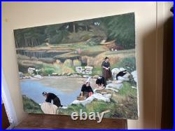 Tableau huile sur toile 1978 J. B Maurice VECKER (1899-1988) bretonne au lavoir