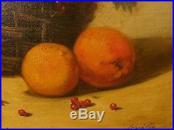 Tableau huile sur toile 19eme panier de fruits signé