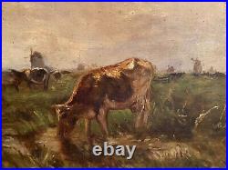 Tableau huile sur toile Ecole hollandaise paysage aux vaches Pays-Bas fin XIXe