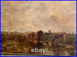 Tableau huile sur toile Ecole hollandaise paysage aux vaches Pays-Bas fin XIXe