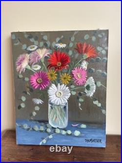 Tableau huile sur toile J. B Maurice VECKER (1899-1988) nature morte gerbera