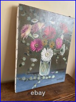 Tableau huile sur toile J. B Maurice VECKER (1899-1988) nature morte gerbera