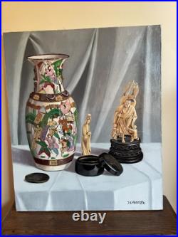 Tableau huile sur toile J. B Maurice VECKER (1899-1988) nature morte vase chinois
