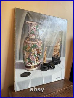 Tableau huile sur toile J. B Maurice VECKER (1899-1988) nature morte vase chinois