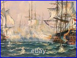 Tableau huile sur toile Marine Bataille Navale De Trafalgar Signé Par HIGGINS