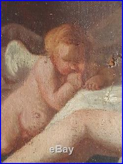 Tableau huile sur toile Vénus et Cupidon mythologie XIXème 19ème