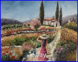 Tableau huile sur toile au couteau Promenade Champêtre